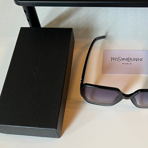 Yves Saint Laurent Black Frame Sunglasses with Gradient Purple Lenses